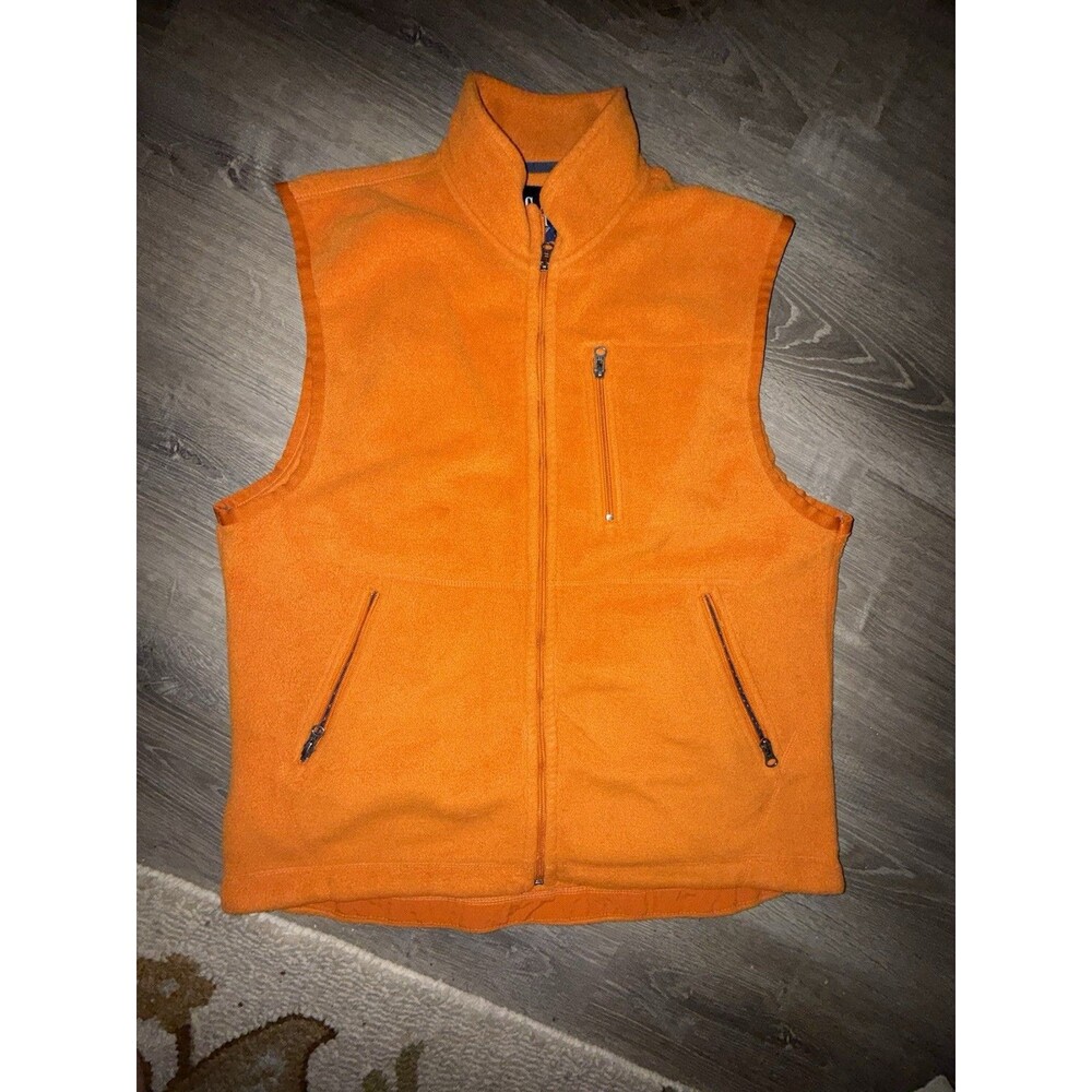 VTG GAP Fleece Vest Mens Large Full Zip Front Flap Pockets Mock Neck ORANGE Warm
